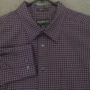 Eddie Bauer Shirt Mens XXL 2XL Tall Purple Check Button Up Long Sleeve #9563